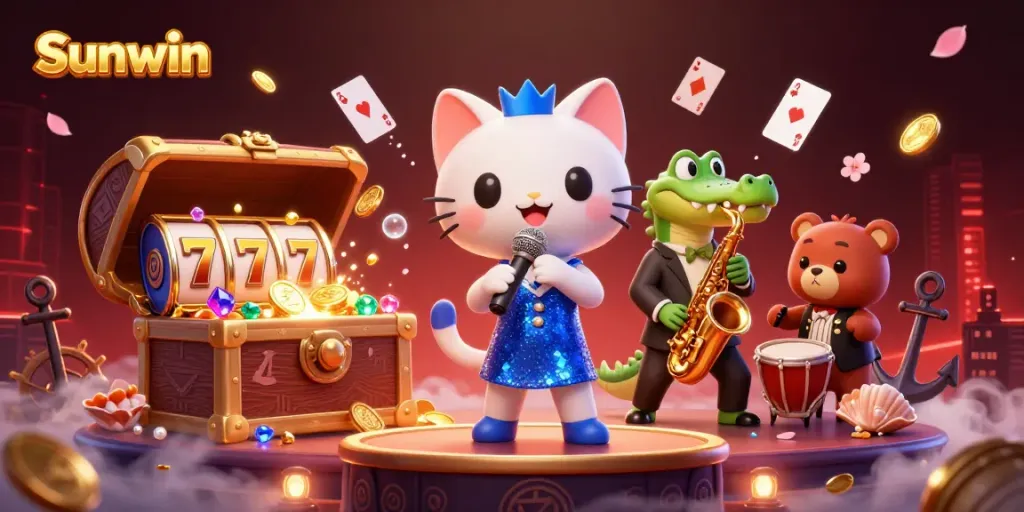Experience the vibrant atmosphere of Sunwin Casino with dynamic characters and thrilling gambling elements.