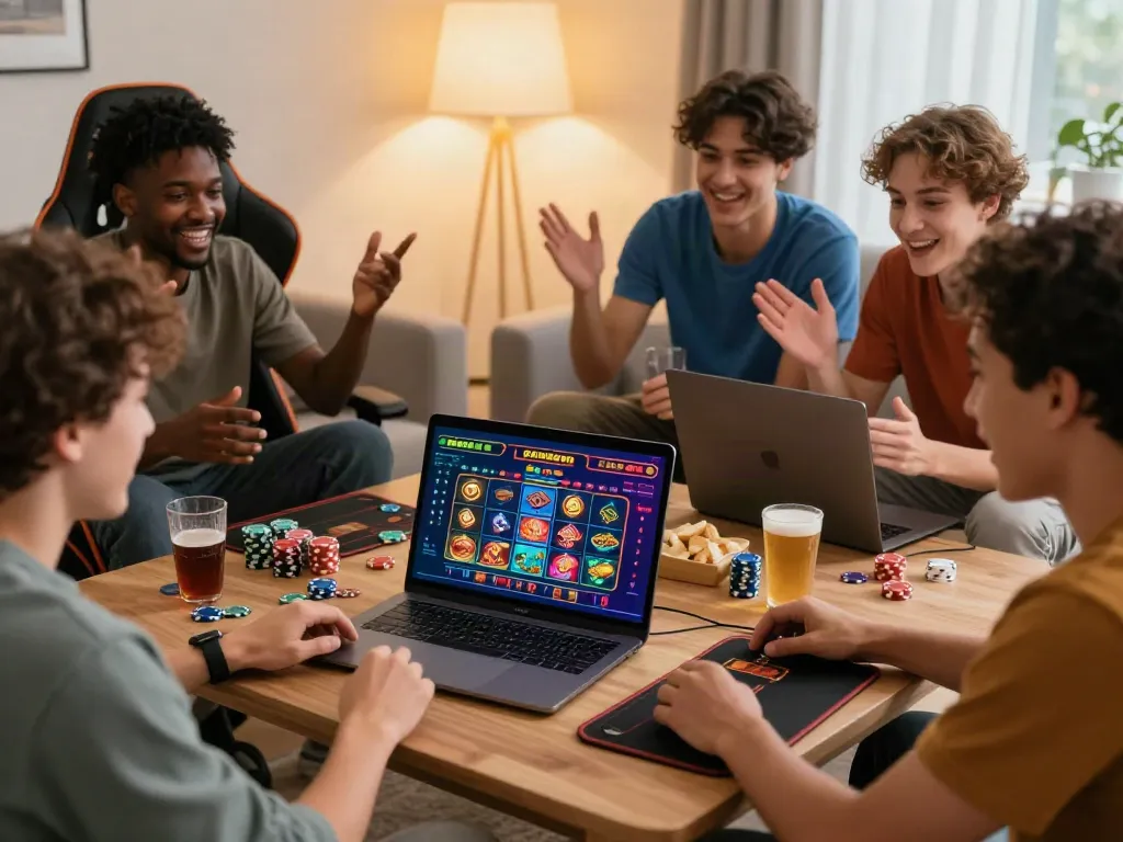 Group enjoying online casinos not on gamstop in a cozy living room