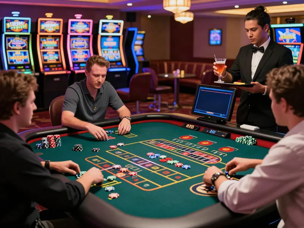 Engaging scene of online casinos not on GamStop with vibrant roulette table and players.
