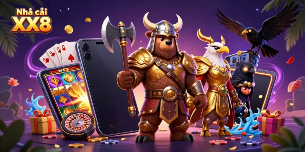 Engage with Nhà cái XX8's vibrant 3D casino universe featuring dynamic games and enchanting characters.