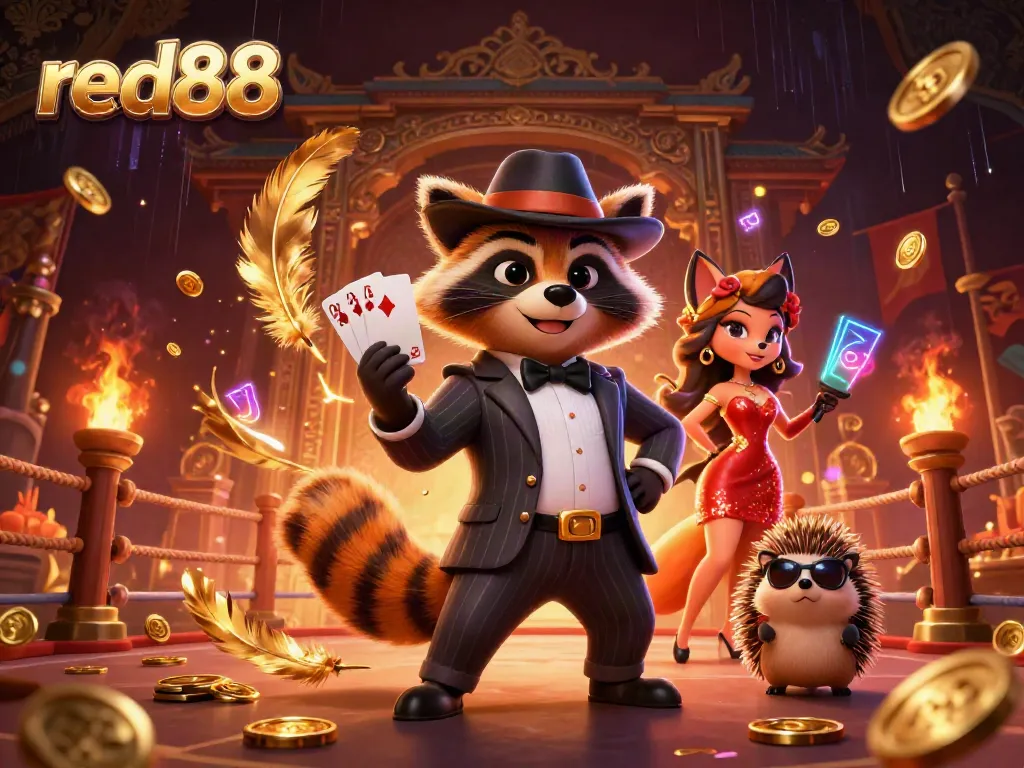 Experience vibrant action at red88 casino with a suave raccoon and his dazzling companions.