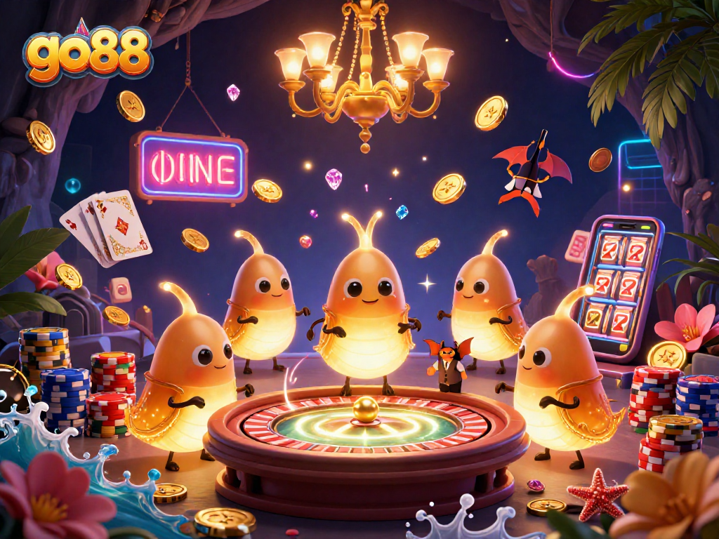 Experience go 88's vibrant gameplay with colorful 3D casino creatures in a dynamic scene.