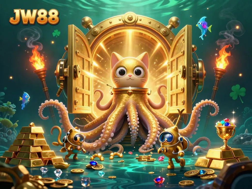 Experience thrilling gambling adventures at JW88 with treasures and dynamic underwater elements.