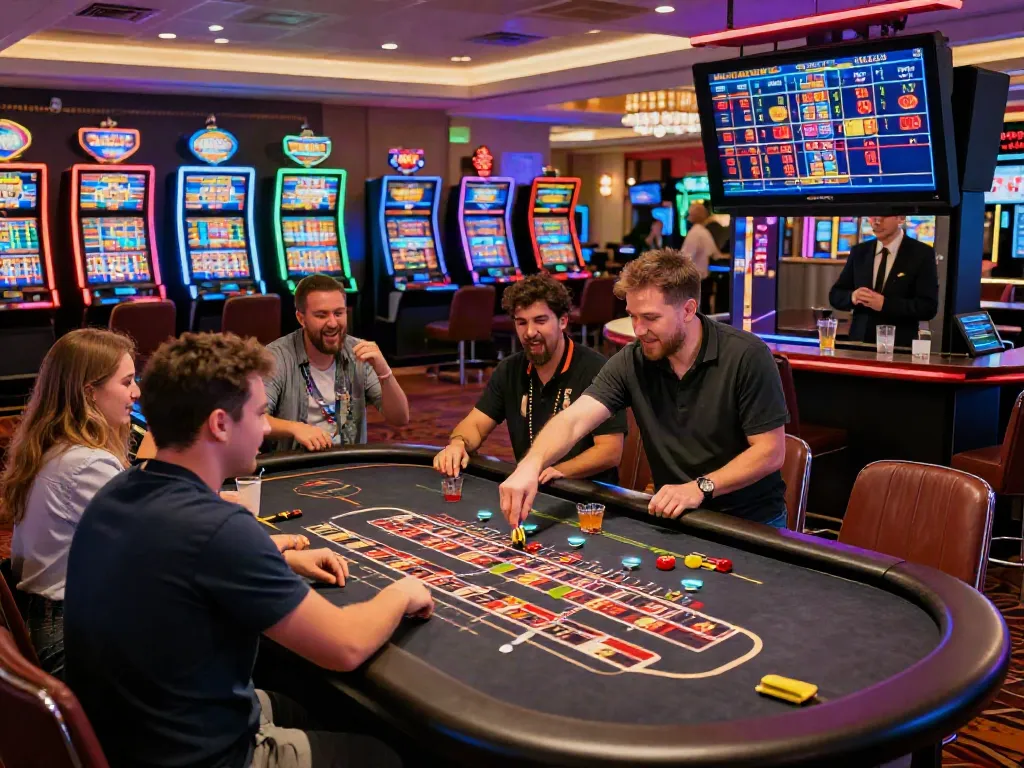 Exciting scene at online casinos not on gamstop with players at the roulette table.