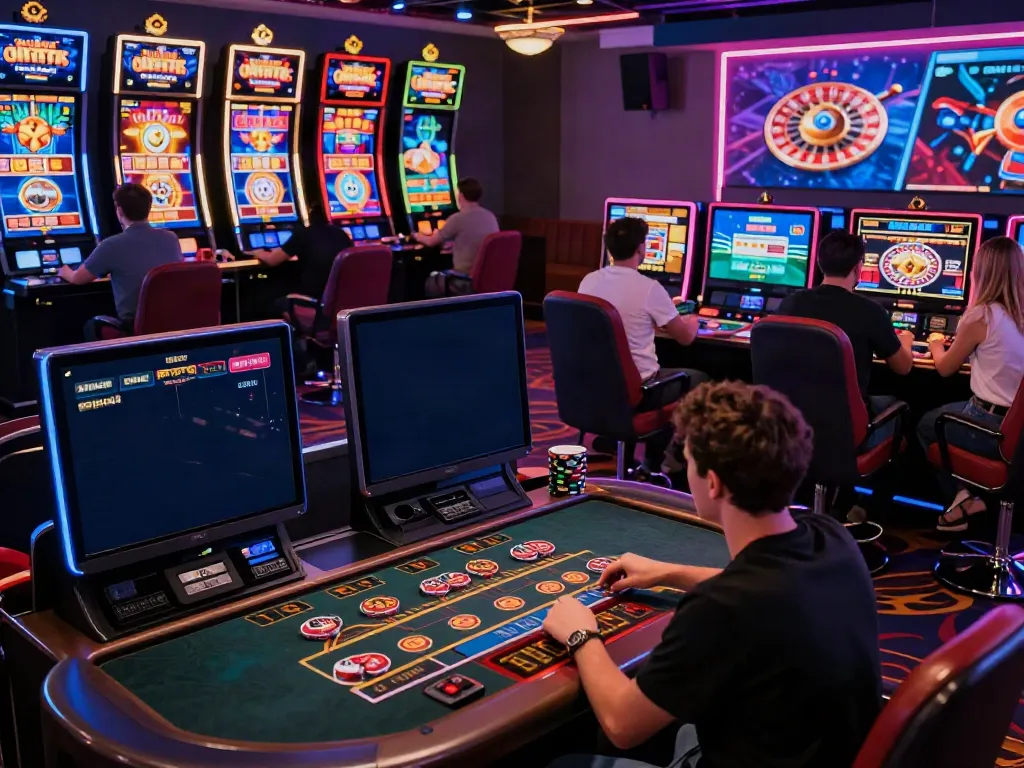 Engaging online casinos not on GamStop showing players enjoying various games in a vibrant setting.