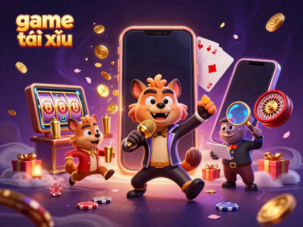 Experience the thrill of game tài xỉu with vibrant character action in a detailed casino scene.