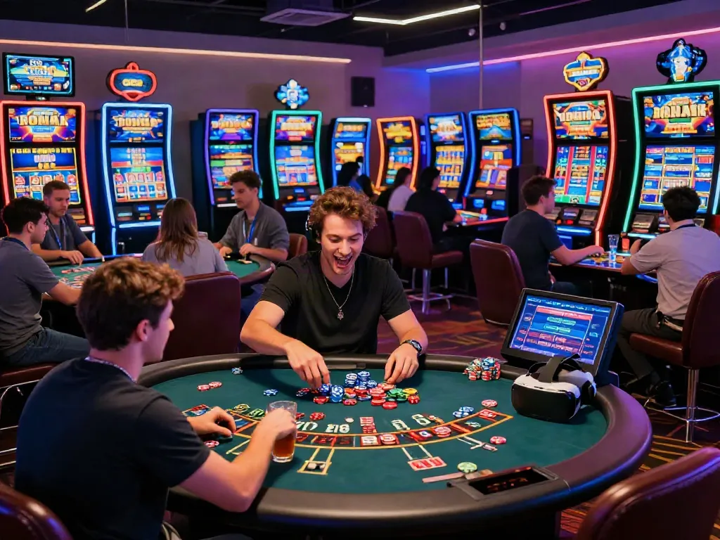 Exciting online casinos not on gamstop scene with diverse players celebrating at gaming tables