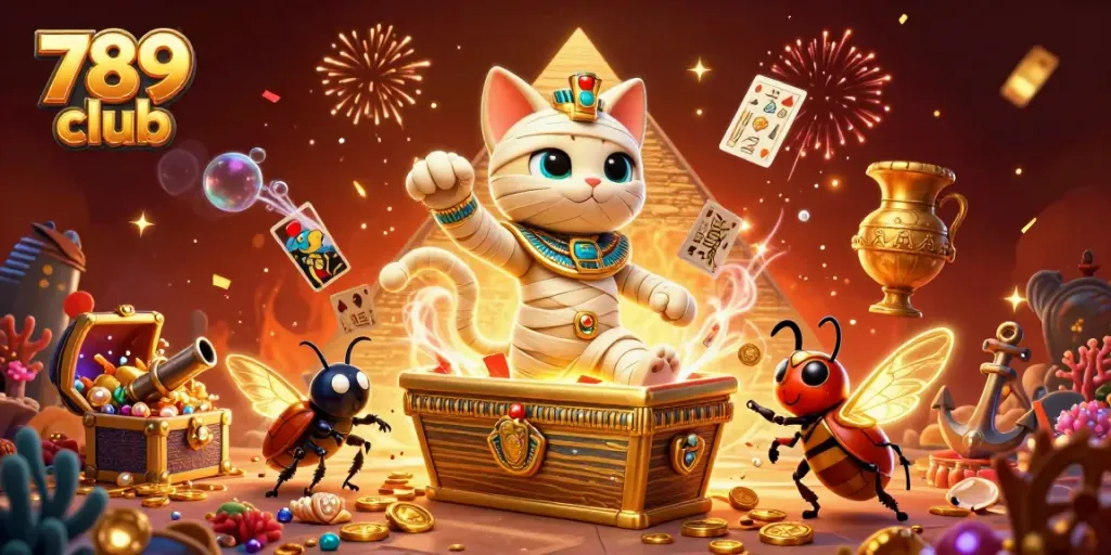 Experience thrilling winnings with 789 club's interactive gaming adventures led by a mummy cat!