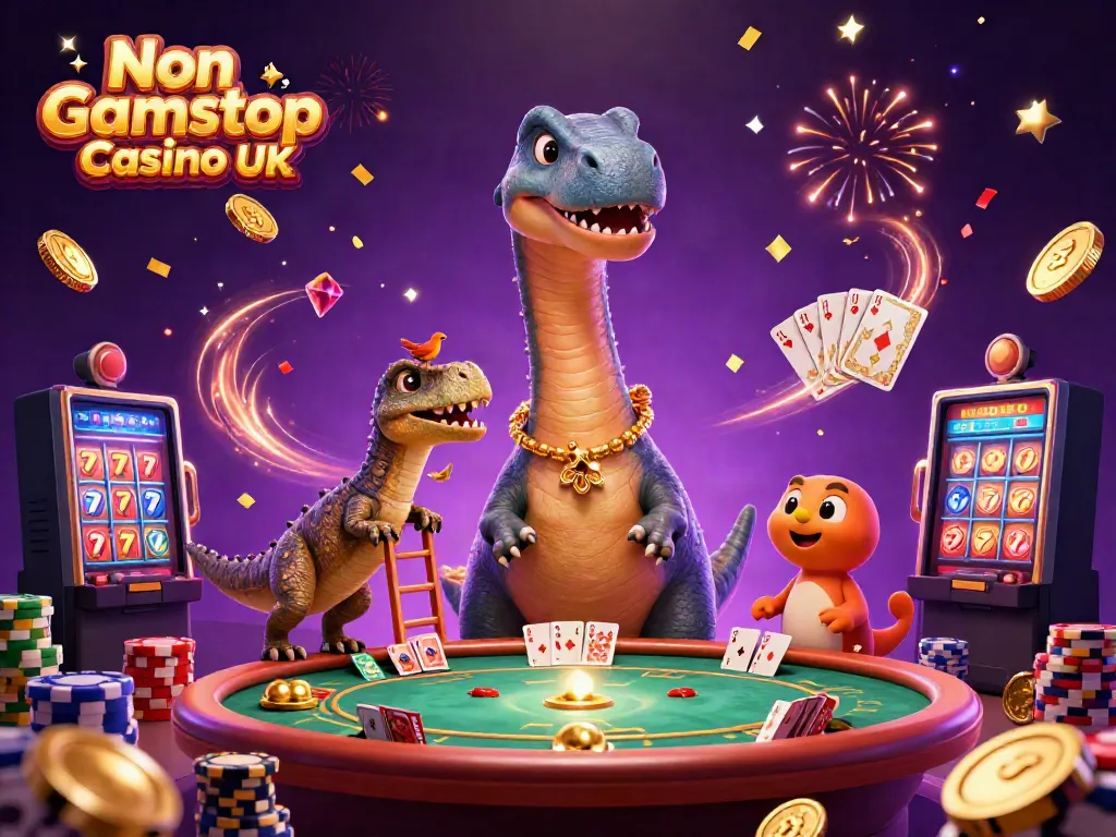 Engage with immersive visuals of a Non Gamstop Casino UK scene featuring unique characters and dynamic casino elements.
