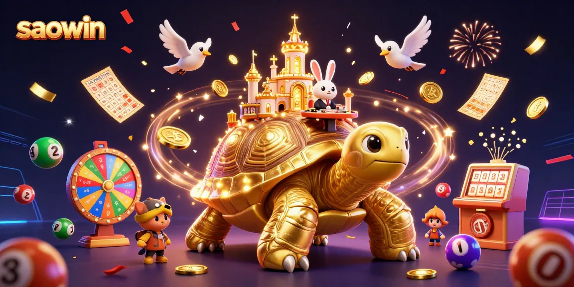 Experience the excitement of saowin with festive prizes and vibrant gaming elements in a 3D casino scene.