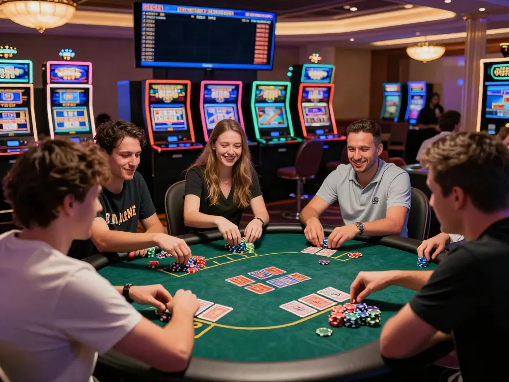Engaged players at an online casino not on gamstop, excitement at the gaming table.