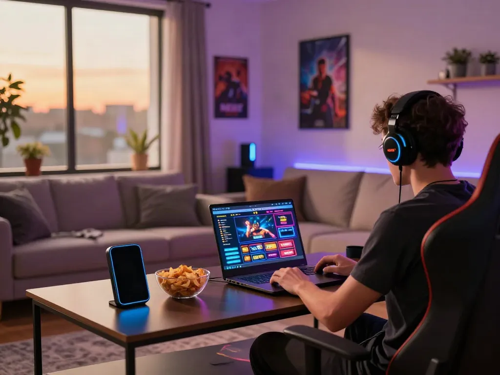 Engaging online gaming setup showcasing https://nbet.page/ interface with a player immersed in casino action