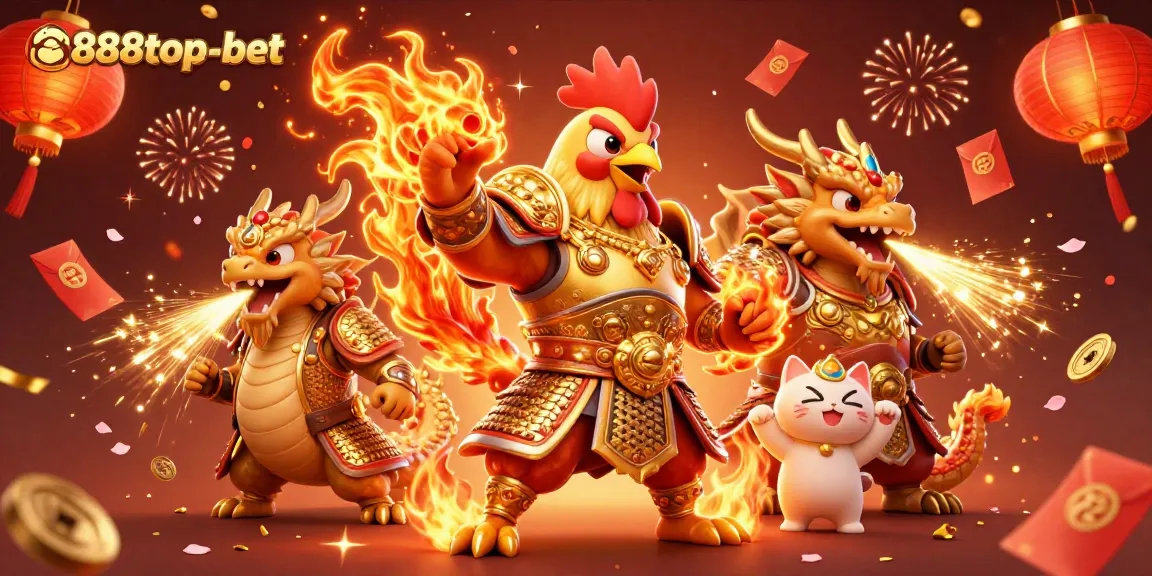 Experience the thrill of winning at 888top-bet with an action-packed casino scene featuring adventurous characters and festive elements.