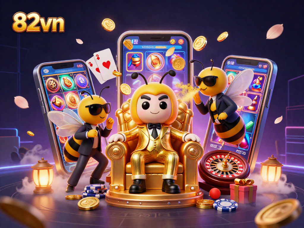 Experience excitement with 82vn featuring a bumblebee mob boss in a vibrant casino scene.