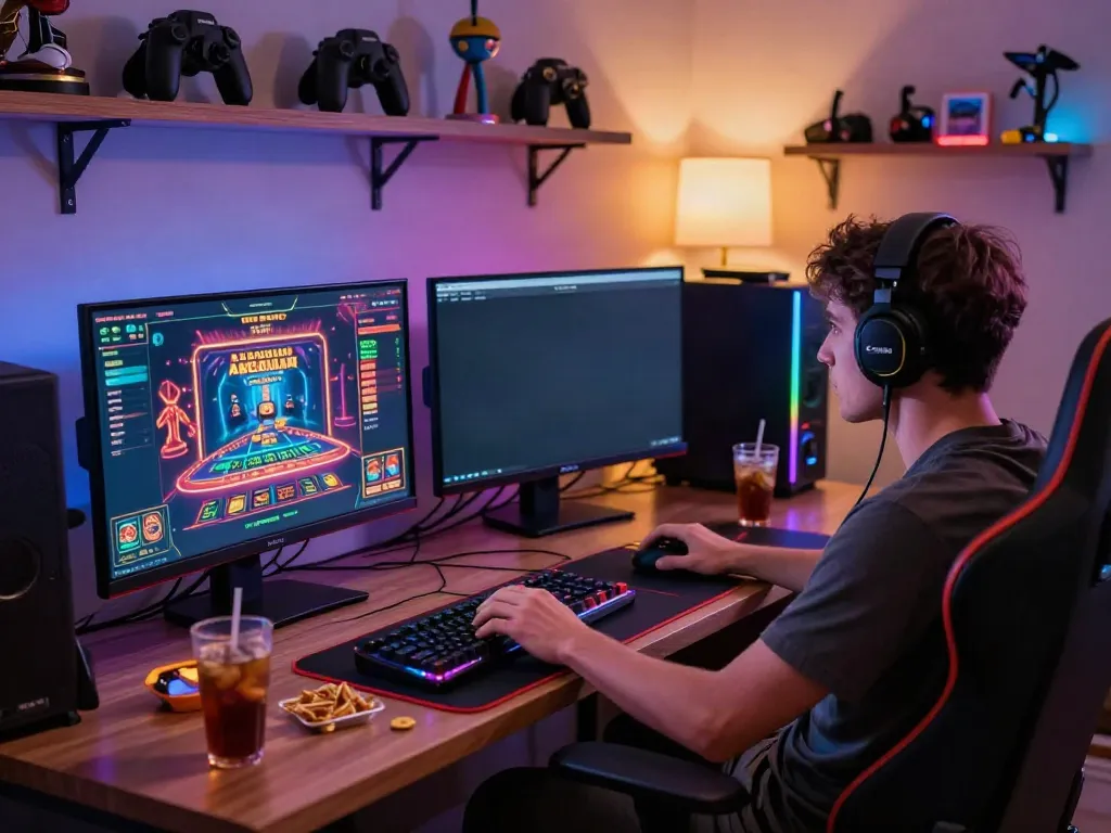 Player enjoying online casinos not on GamStop at a vibrant gaming setup