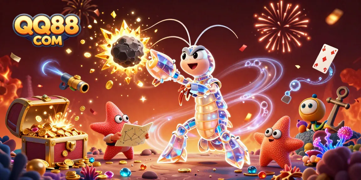 Engage in exciting gaming adventures with QQ88 COM as avatars celebrate amidst riches and vibrant visuals.
