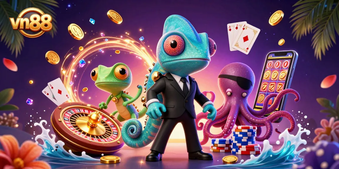 Experience thrilling gameplay at vn 88 with dynamic characters amidst golden coins and vibrant casino elements.