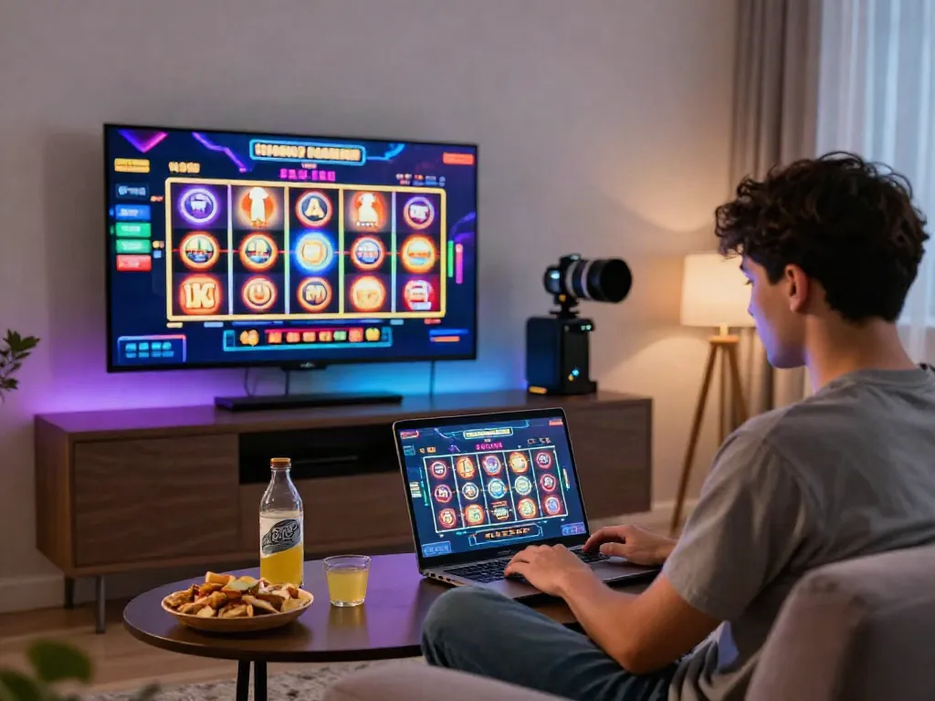 Engaging online casinos not on GamStop experience with a player enjoying games on a laptop at home.