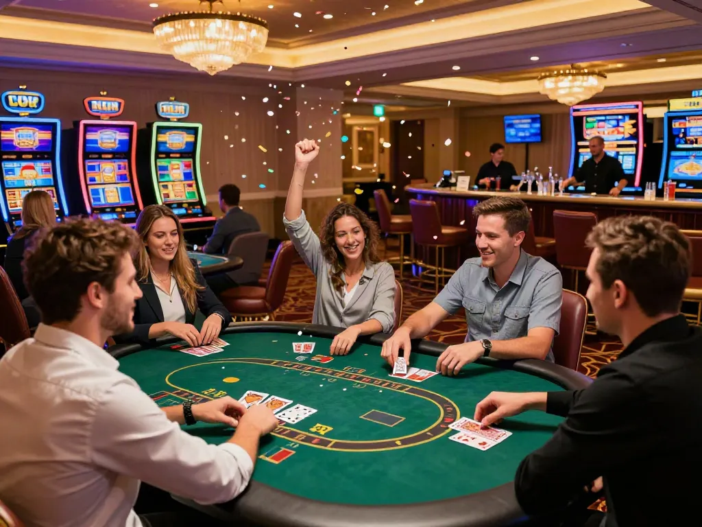 Players enjoying online casinos not on gamstop with immersive gaming experience and festive atmosphere.