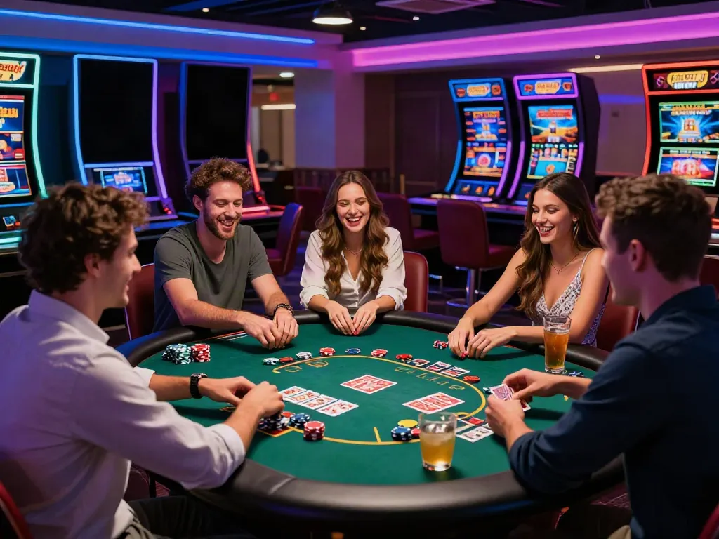 Excited friends enjoying gaming at online casinos not on gamstop
