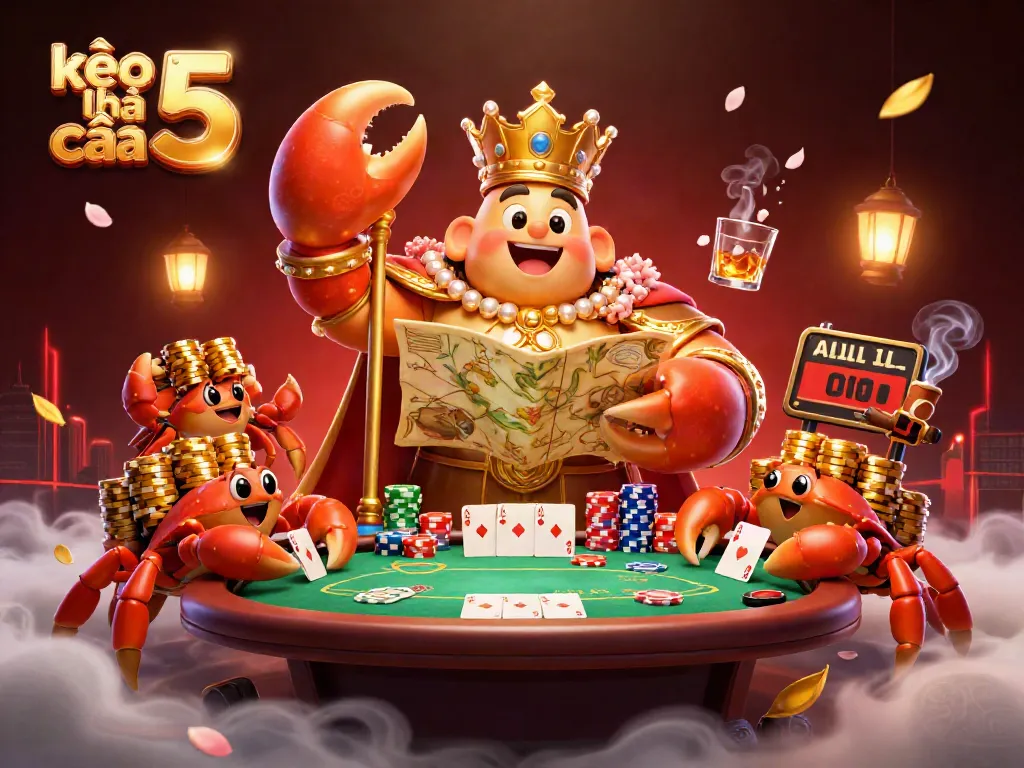 Bet on kèo nhà cái 5 with the majestic crab emperor ruling over a lively poker scene.