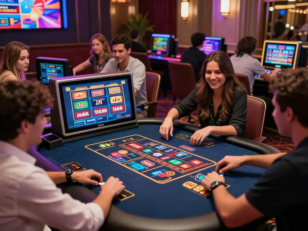 Engaging players enjoying various online casinos not on gamstop in a vibrant digital gaming environment with colorful lights.