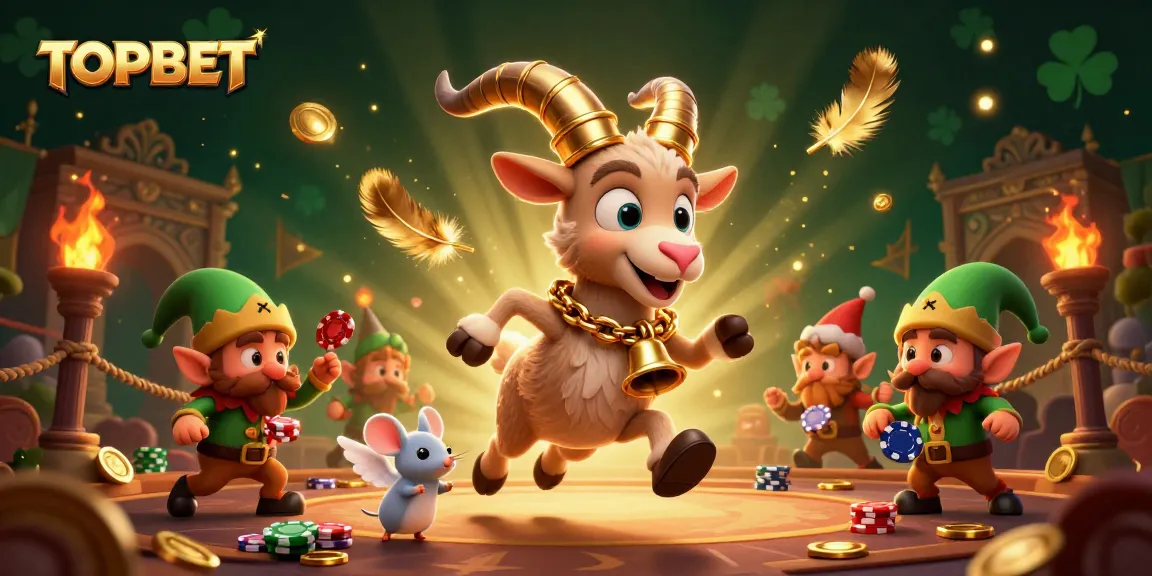 Engage in thrilling activities at TOPBET with festive characters in a vibrant, dynamic casino scene.