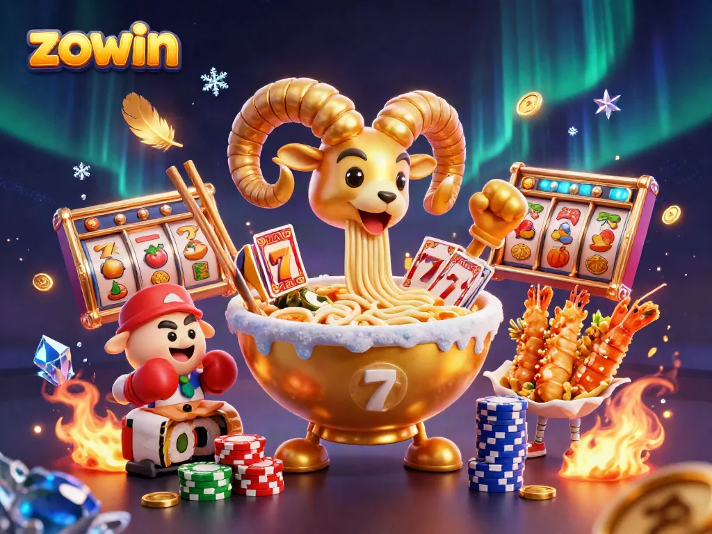 Zowin casino characters deal cards and stack chips in a vibrant, hyper-detailed 3D illustration.