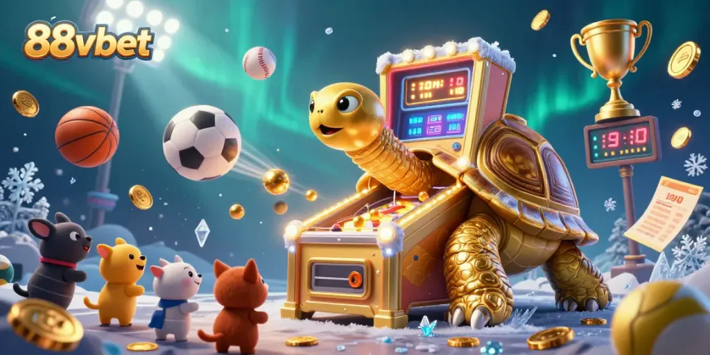 Experience the excitement of 88vbet with a vibrant 3D illustration featuring whimsical characters and dynamic sports elements.