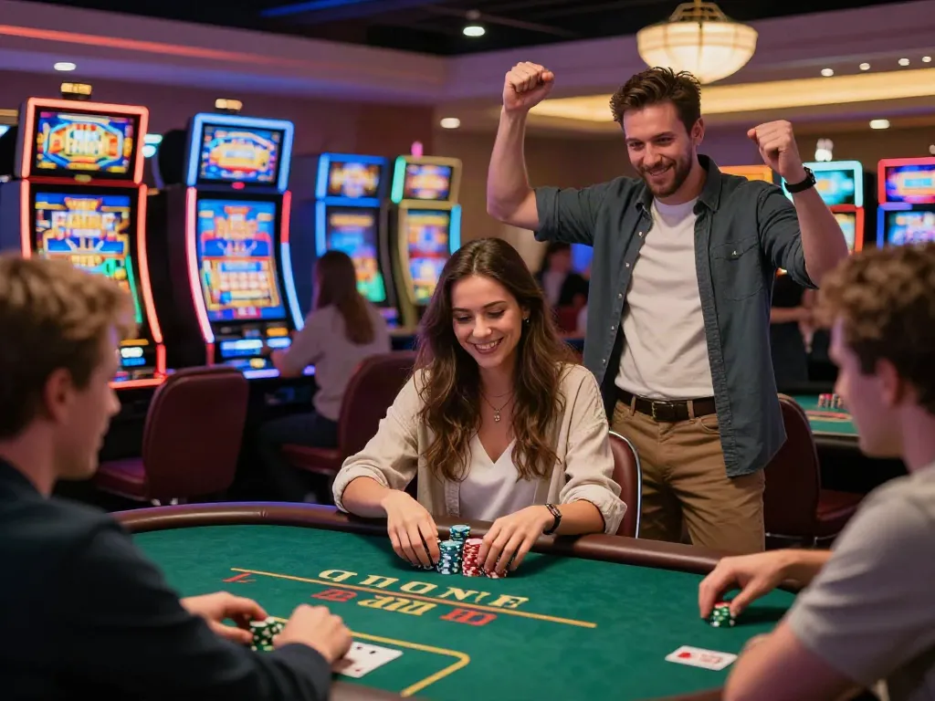 Players enjoying online casinos not on gamstop in a lively gaming environment with vibrant decor.