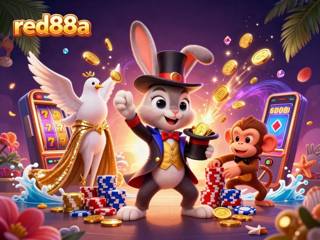 Experience thrilling advancements in red88a gaming with enchanting characters and vibrant slot machine elements.