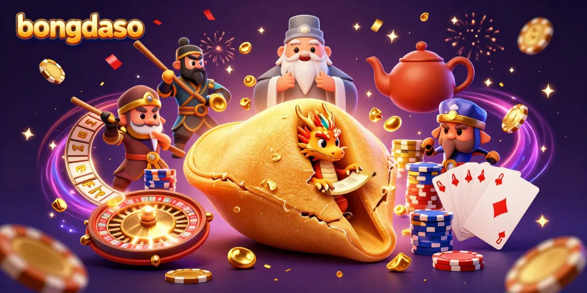 Bongdaso elevates gaming excitement with a majestic golden cookie and wise dragon amidst vibrant casino elements.