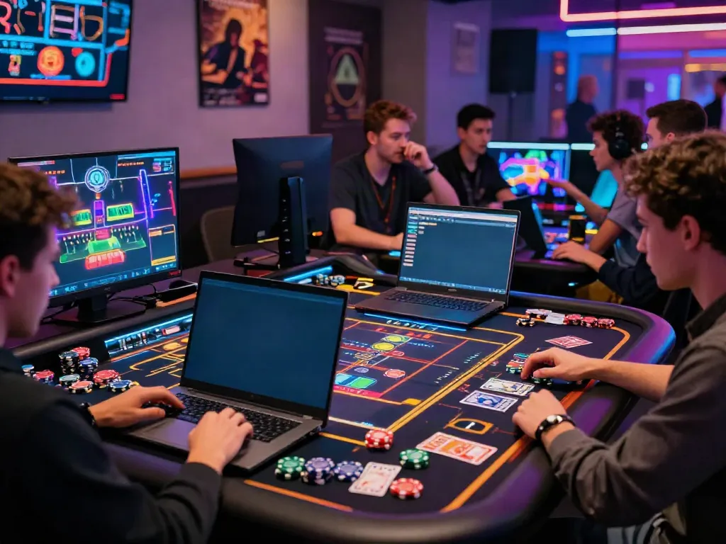 Engaging scene of online casinos not on gamstop with players at vibrant gaming platforms.