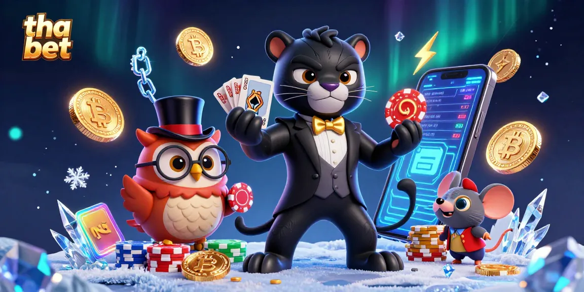 Experience thrills at tha bet as a panther deals cards with crypto coins around in a vibrant casino.