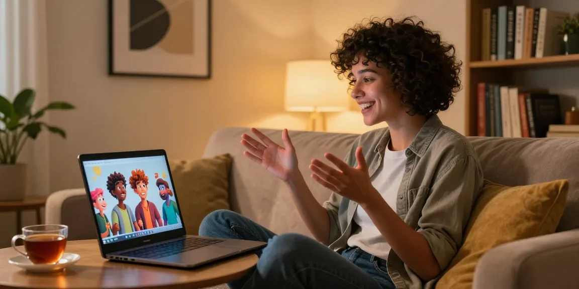 Engaging NSFW AI interaction on a laptop in a cozy home setting, showcasing virtual companionship and modern decor.