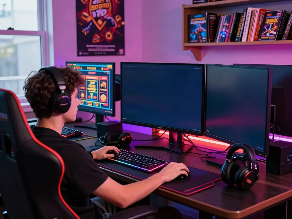 Online casinos not on GamStop gaming setup with vibrant atmosphere and player engaged.
