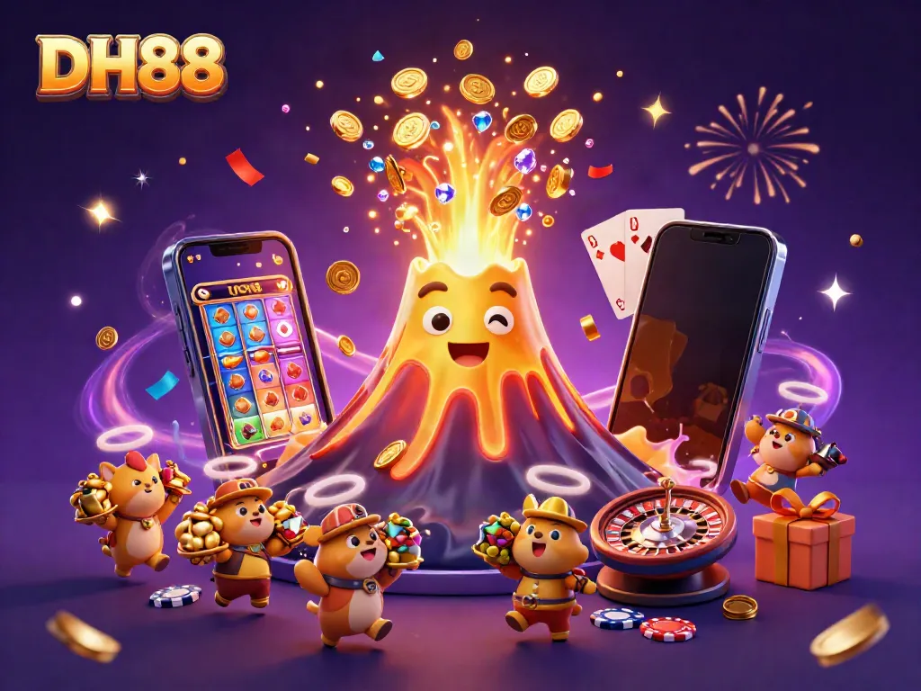 Win big with DH88 at this exciting casino scene featuring vibrant characters and gaming elements.