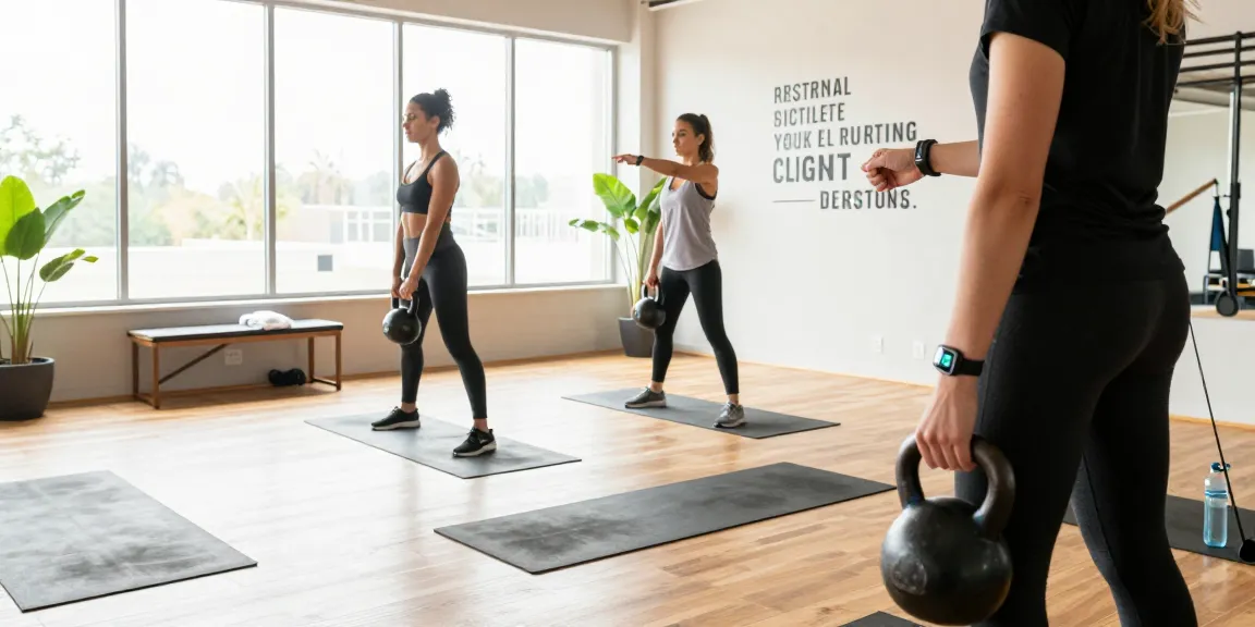 Athletic individual using a health tracker during an intense workout in a bright gym.