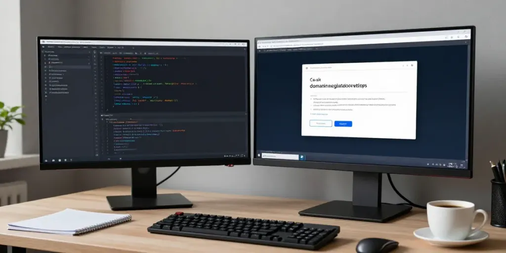 Affordable .co.uk domain registration with advanced software development tools in a professional workspace.