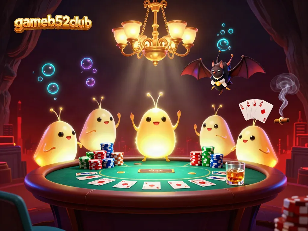 Engage with gameb52club's vibrant casino scene filled with glowworms and poker action.