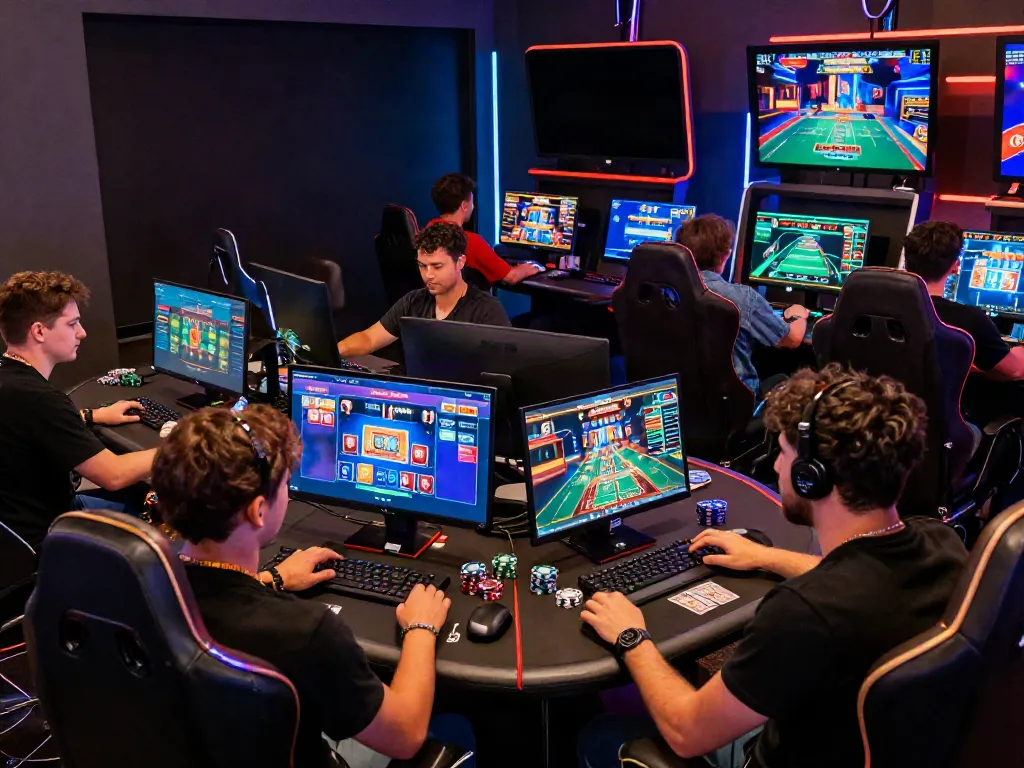 Players enjoying online casinos not on GamStop in a vibrant gaming environment with modern setups.