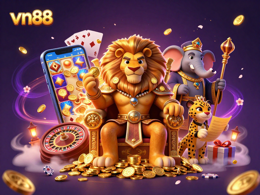 Experience excitement with vn88 featuring a lion king, royal elements, and vibrant casino games.