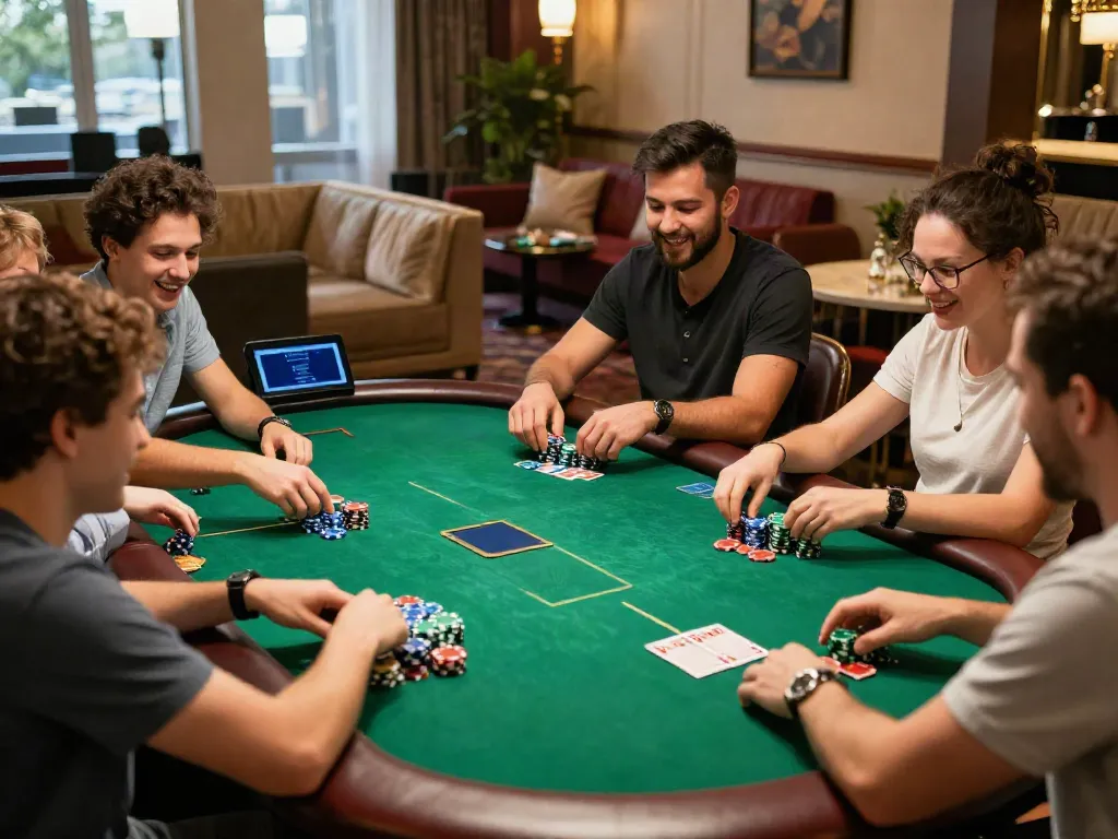Players enjoying online casinos not on gamstop at a lively poker table setting.