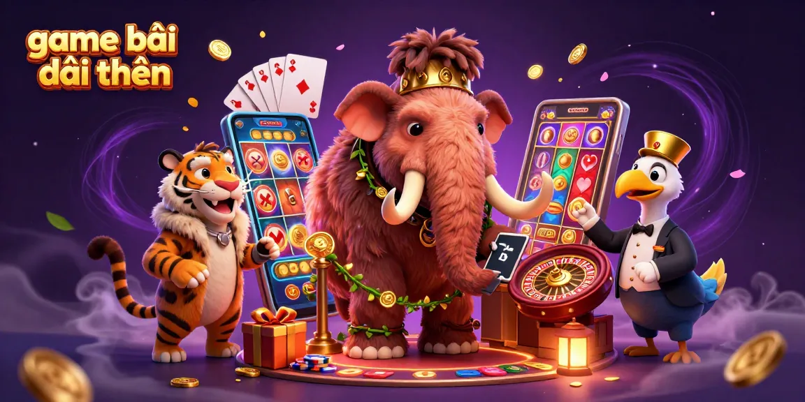 Play exciting game bài đổi thưởng at a bustling casino with colorful slot games and dynamic characters.