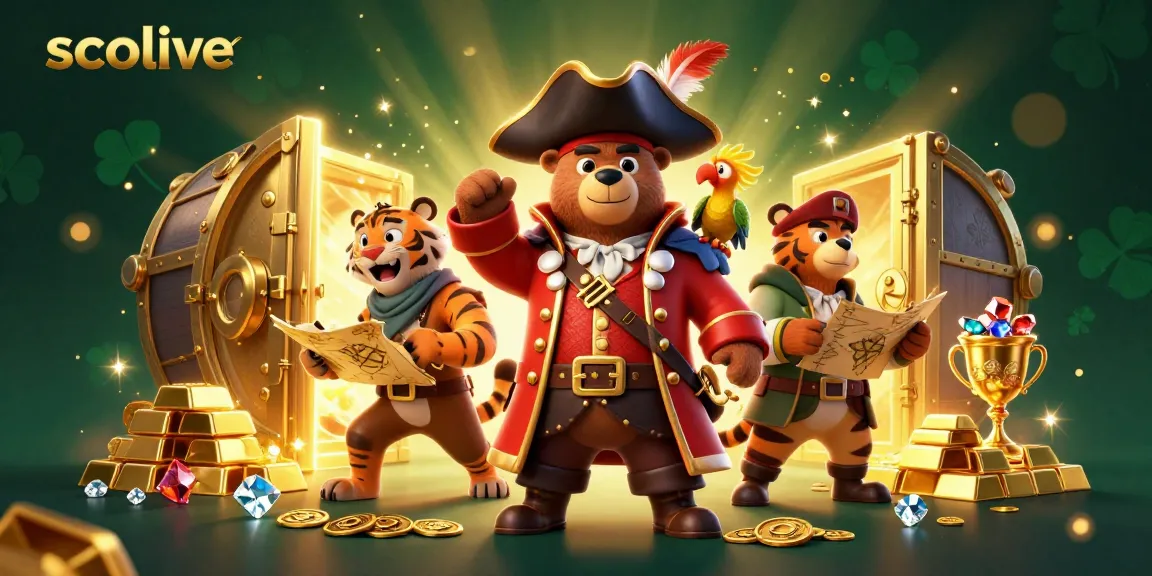 Socolive showcases a lively 3D illustration with a pirate captain bear and a tiger, surrounded by treasures and gold, enhancing the gambling theme.