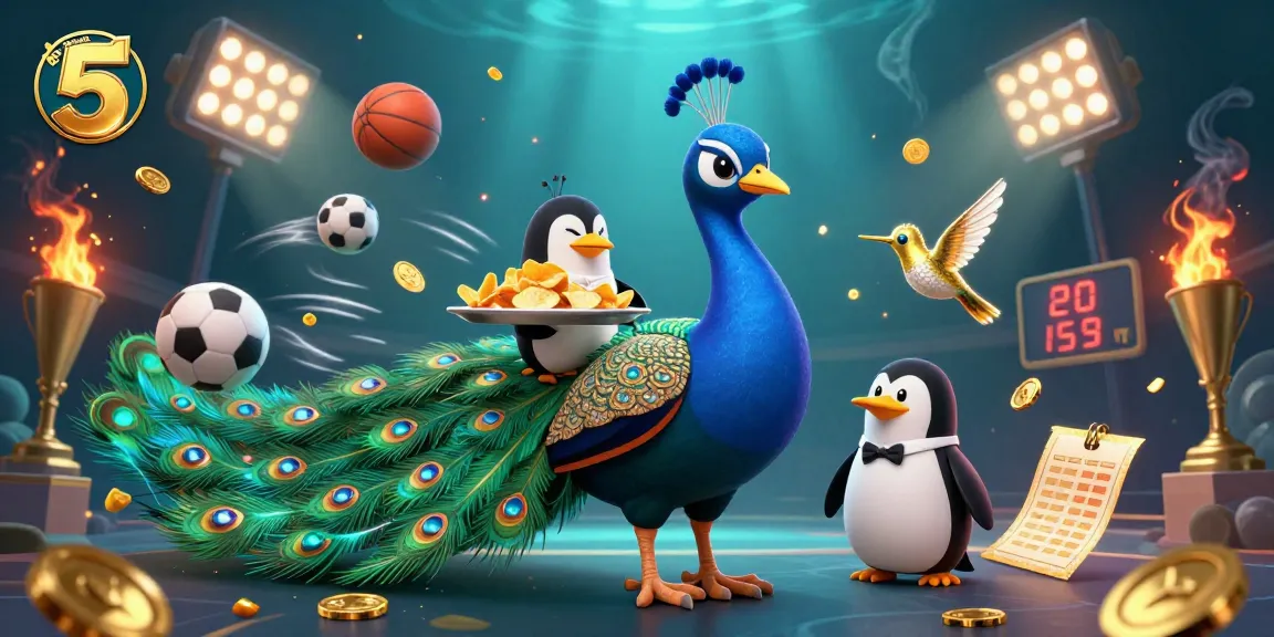 Place bets with keo nha cai 5 in a vibrant scene featuring a peacock, penguin, and hummingbird.