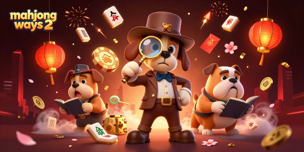 Engage with mahjong ways 2 by uncovering clues alongside a detective duo in a vibrant casino-themed illustration.
