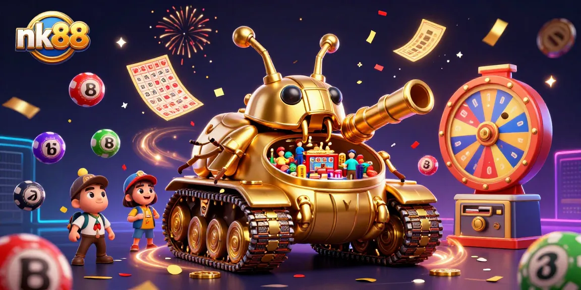 Experience thrilling gameplay at nk88 with a vibrant casino scene featuring massive golden beetle tank elements.