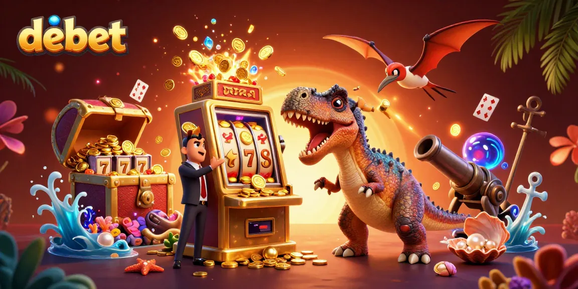 Experience debet's exciting gameplay with a pachycephalosaurus and jackpot slot machine in a dynamic casino scene.