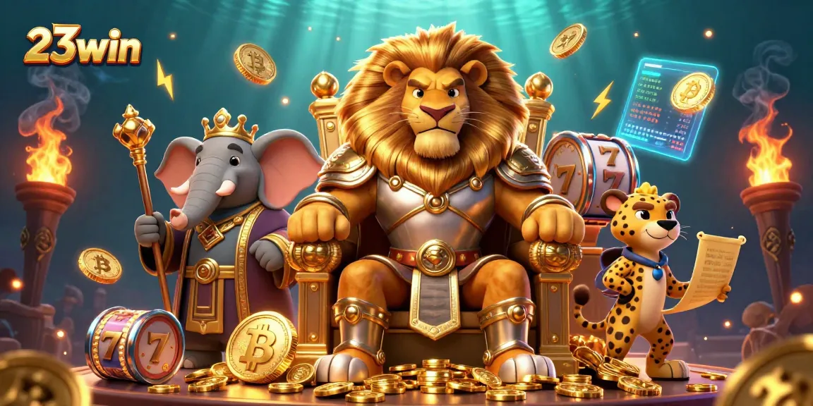 Experience the thrill of winning with 23win in this dynamic casino scene featuring gold coins and slot reels.